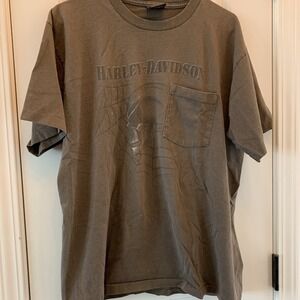 Vtg 90's Harley Davidson Men's Large Brown T Shirt Milwaukee  2 Sided Pocket